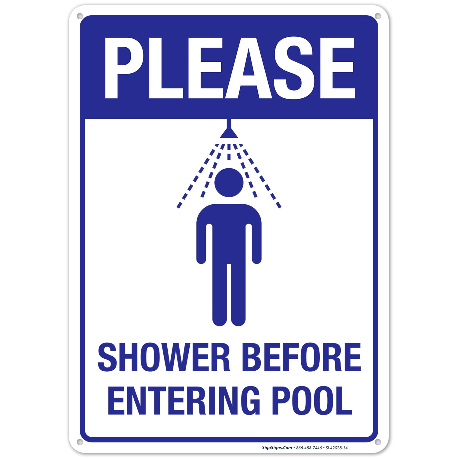 Pool Sign, Please Shower Before Entering Pool Sign, 10x14 Aluminum