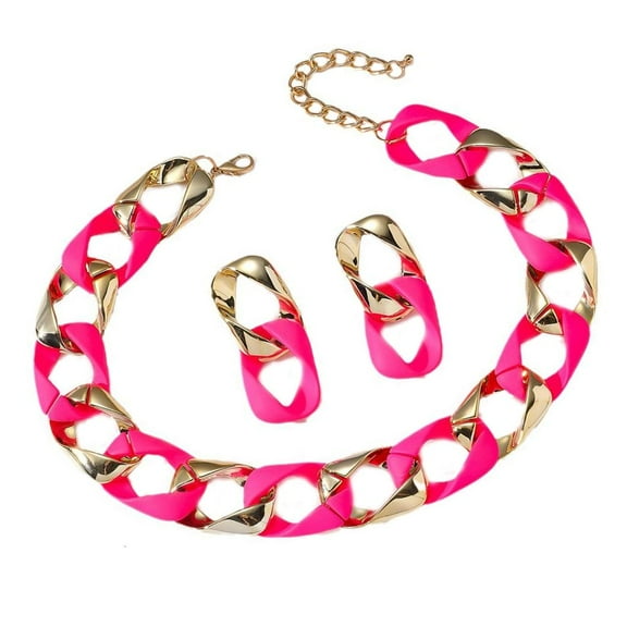 HONCLL Women Colorful Earrings and Necklace Set Geometric Hip Hop Women Neck Jewelry