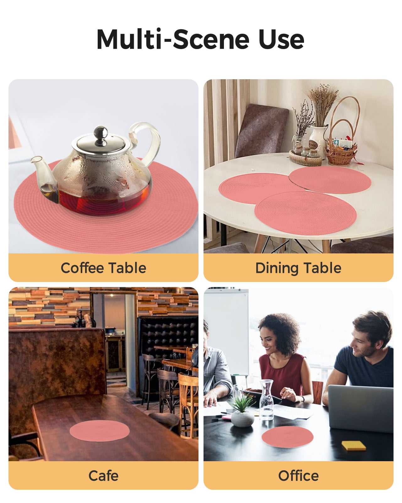 Round Placemats Coral Red 15 inch Set of 6 Table Mats for Dining Table Solid Color Heat Resistant Non-Slip Kitchen & Home Decorative Place Mat Set