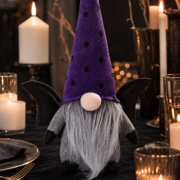 Purple 8 Inch Halloween Gnome Figurine, Cloth Spider Green Ghost Party Decoration Ornament For Porch Garden Indoor Display