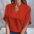 thumbnail image 2 of Women's T-Shirts Cold Shoulder Summer Casual Short Sleeve V Neck Loose Solid Color Blouse Shirts for Stylish Outfits, 2 of 5