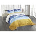thumbnail image 3 of Ambesonne Farmhouse Quilted Bedspread Set 3 Pcs, Wheat Field Summer, King Size, Earth Yellow Blue White, 3 of 5