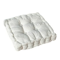 Meditation Floor Pillow Set of 1, Square Large Pillows Seating for Adults, Tufted Corduroy Cushion for Tatami Living Room, White, 22x22 Inch