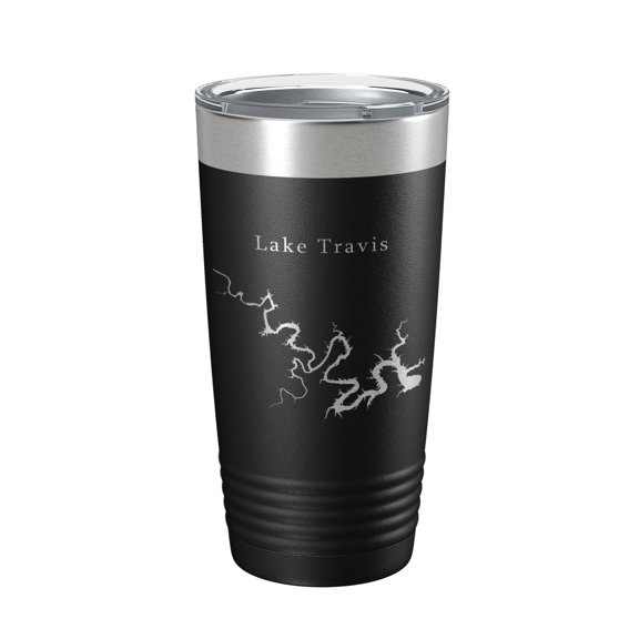 Lake Travis Map Tumbler Travel Mug Insulated Laser Engraved Coffee Cup Texas 20 oz Black