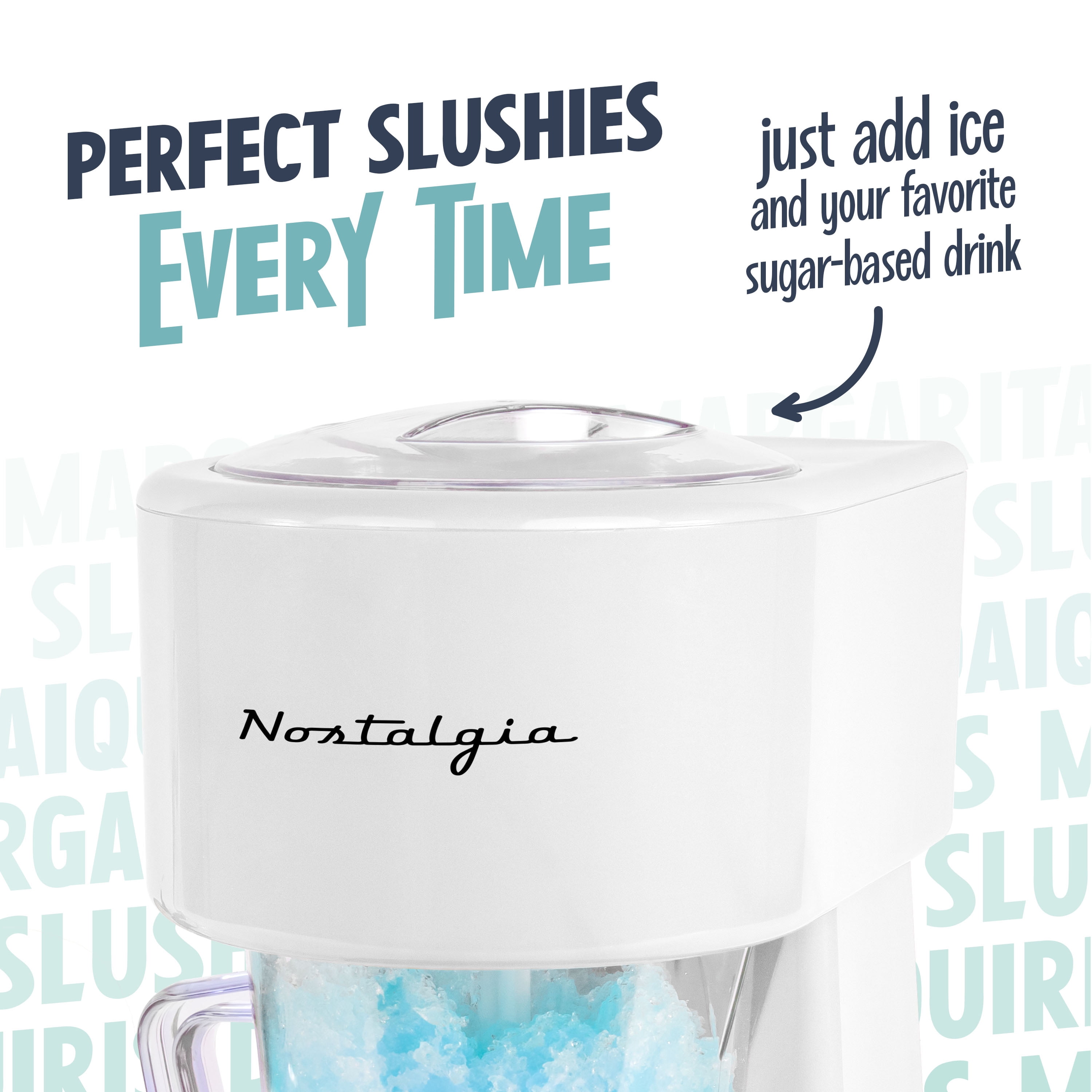 Nostalgia Slushie Machine, 40 oz Ice Shaver and Slushy Maker for Soda, Juices, Cold Coffee, and More, White