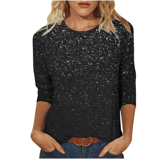 Blusas de Manga Corta para Mujeres Retro Tres Cuartos de Manga Cuello Redondo Suelto, Top Casual para Primavera Verano