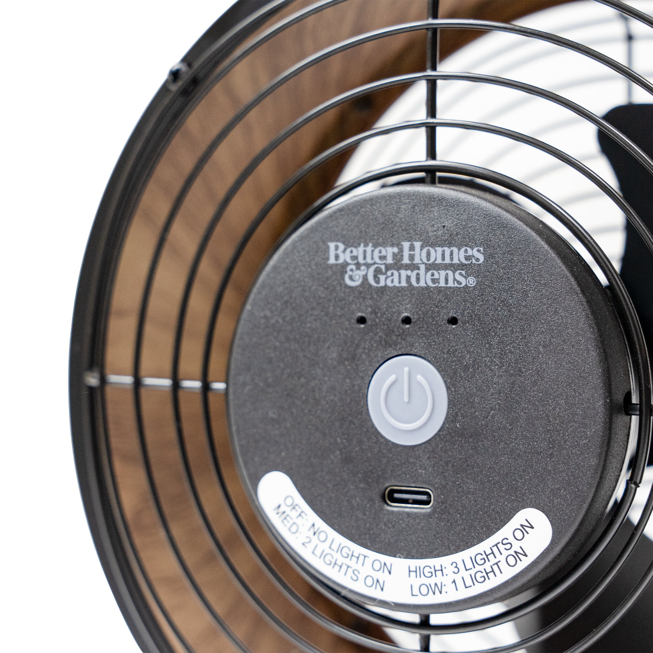 Better Homes & Gardens 5” Retro Small Fan with 3 Speed Settings, USB-C Plug, Adjustable Tilt, Vintage Fan for Home and Bedroom, Wood Grain
