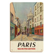 Paris France - Butte Montmartre - Basilica of the Sacré-Cœur - Vintage Travel Poster by Maurice Utrillo c.1953 - 8 x 12 inch Vintage Wood Art Sign