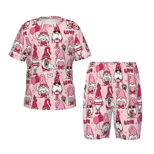 Balery Garden Gnomes Conjunto de Pijama Infantil de Manga Corta con Estampado – Ropa de Dormir de Algodón Suave-Large