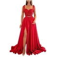 thumbnail image 2 of Blczomt Dresses Women Cocktail Elegant Red Long Sleeve Evening Gowns Long Maxi Slit Solid Dress, 2 of 6