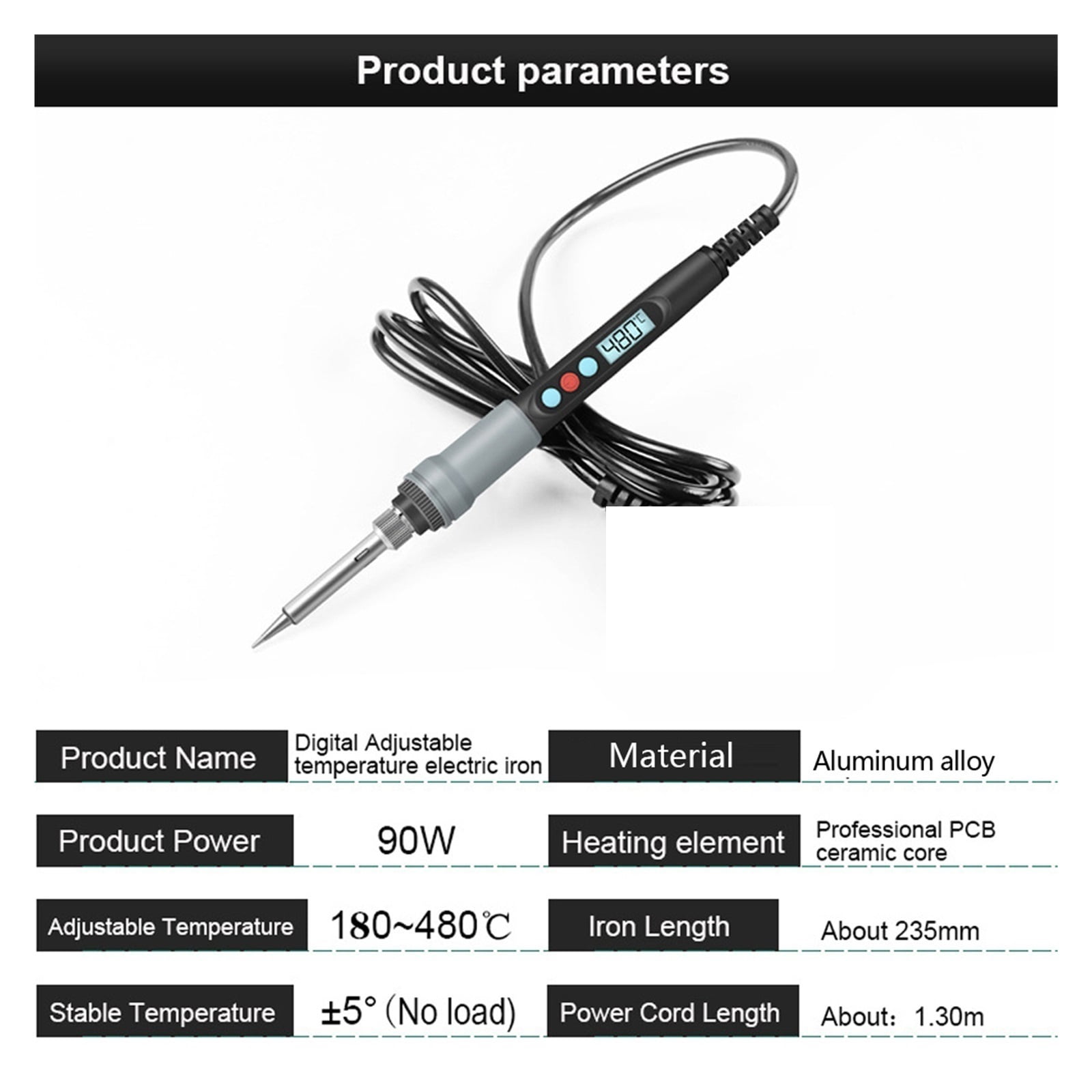 Welding Equipment,90W Constant Temperature Electric Soldering Iron, 180~480 Temperature Adjustable Electric Iron LCD Digital Display
