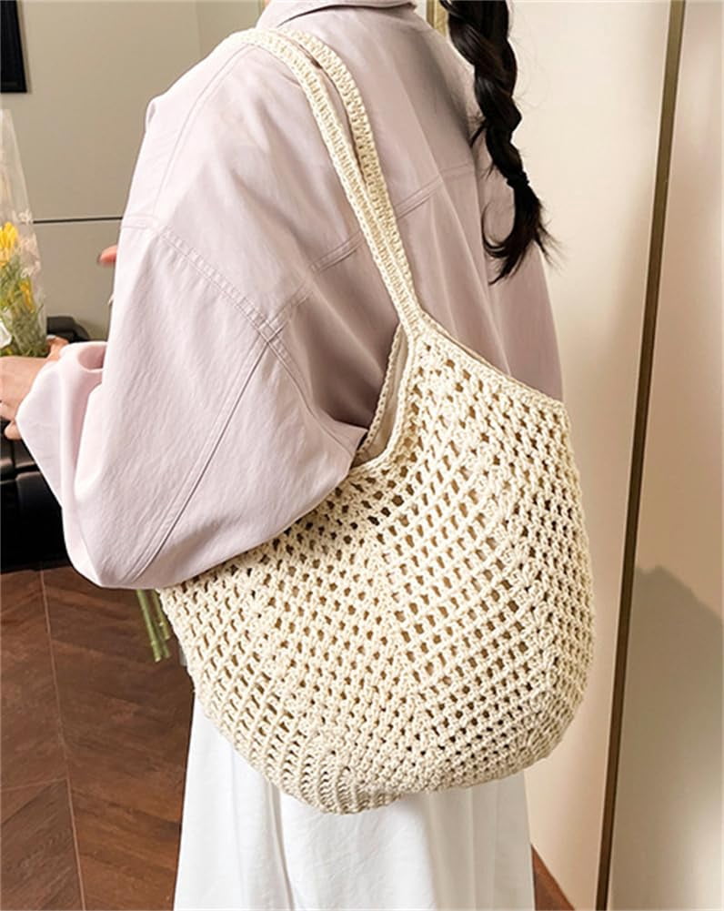 Beach Tote Bag for Women Raffia Crochet Purse Large Summer Hobo Woven Shoulder Handbag for Vacation