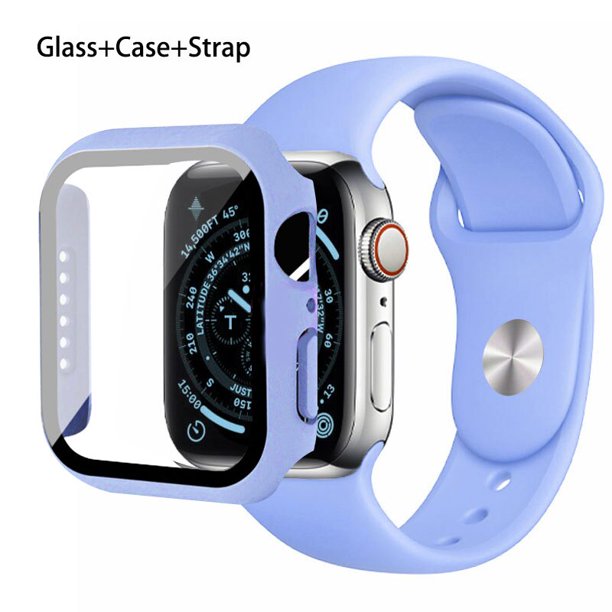 Cristal, funda y correa para Apple Watch, banda de silicona de 44mm, 40mm, 45mm, 41mm, 38mm, 42mm, 44mm, iWatch serie 3 4 5 6 se 78