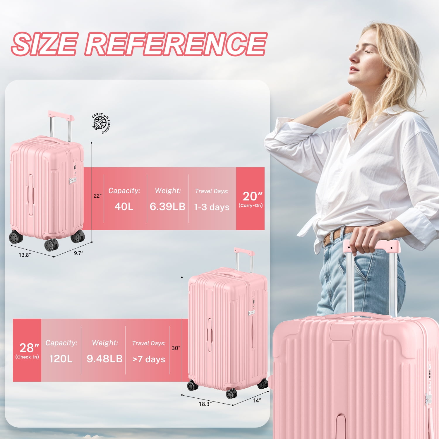 Checked Luggage PC ABS Hardshell Suitcase with Spinner Wheels TSA Lock USB Port and Cup Holder 28 inch Pink