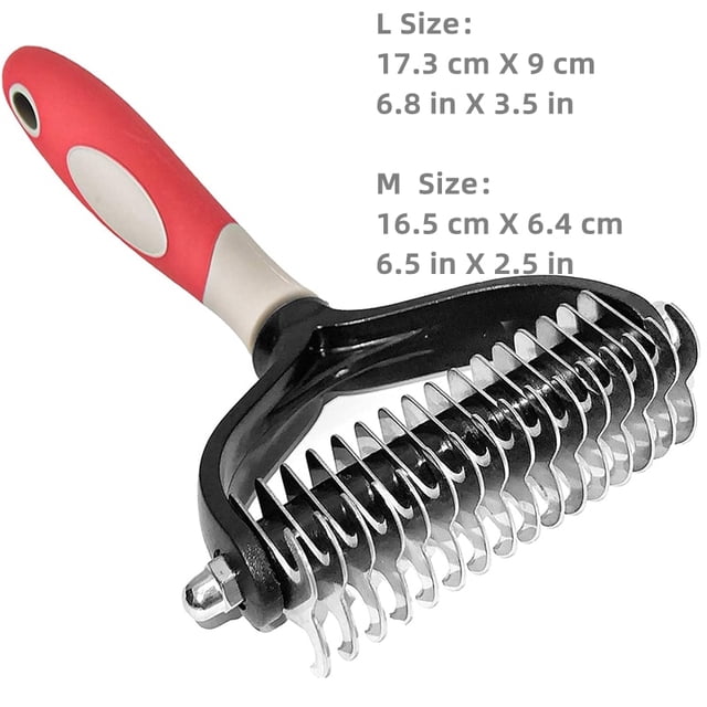 Pet Grooming Brush, 2 Sided Undercoat Rake for Dogs & Cats, Professional Deshedding Brush and Dematting Tool