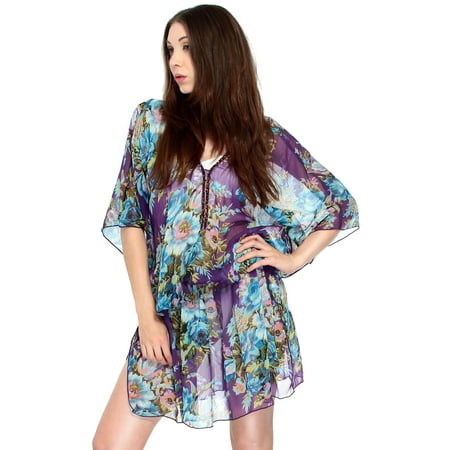- Stylish Caftan w/ Embellished v Neck and Elasticband Waist, Purple, S
