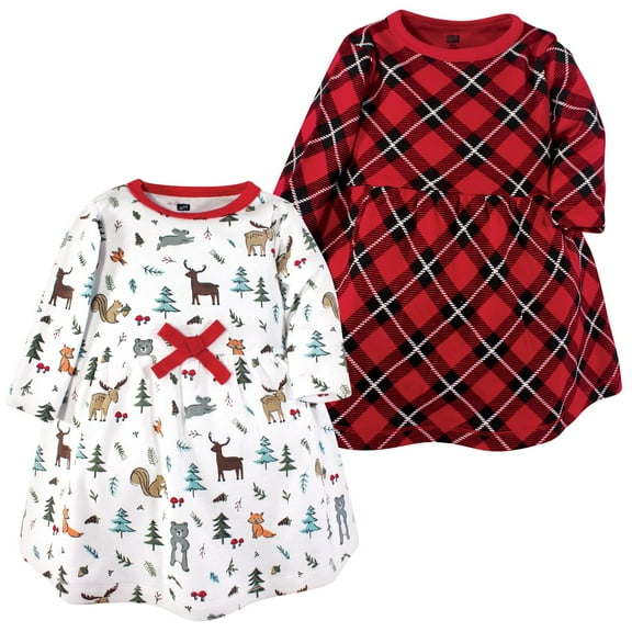 Luvable Friends Hudson Baby Long-Sleeve Dresses 2pk, Forest Creatures, 0-3M