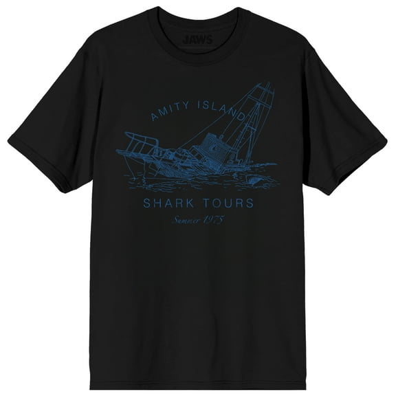 Jaws Franchise Amity Island Shipwreck Shark Tours on Black Adult Crew Neck Short Sleeve T-shirt - 4XLB