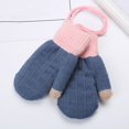 thumbnail image 2 of ManxiVoo Children Full Finger Winter Gloves with Double Layer Thick Warm Knitted Design and Furry Lining Includes Neck String for Cold Weather Protection Blue, 2 of 3