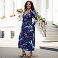 thumbnail image 3 of FKELYI Womens Fall Maxi Dress V-Neck Long Sleeve Casual Dress with Pocket Blue Dragonfly Starry Print A-Line Flowy Tiered Dresses for Spring Winter, XL, 3 of 6