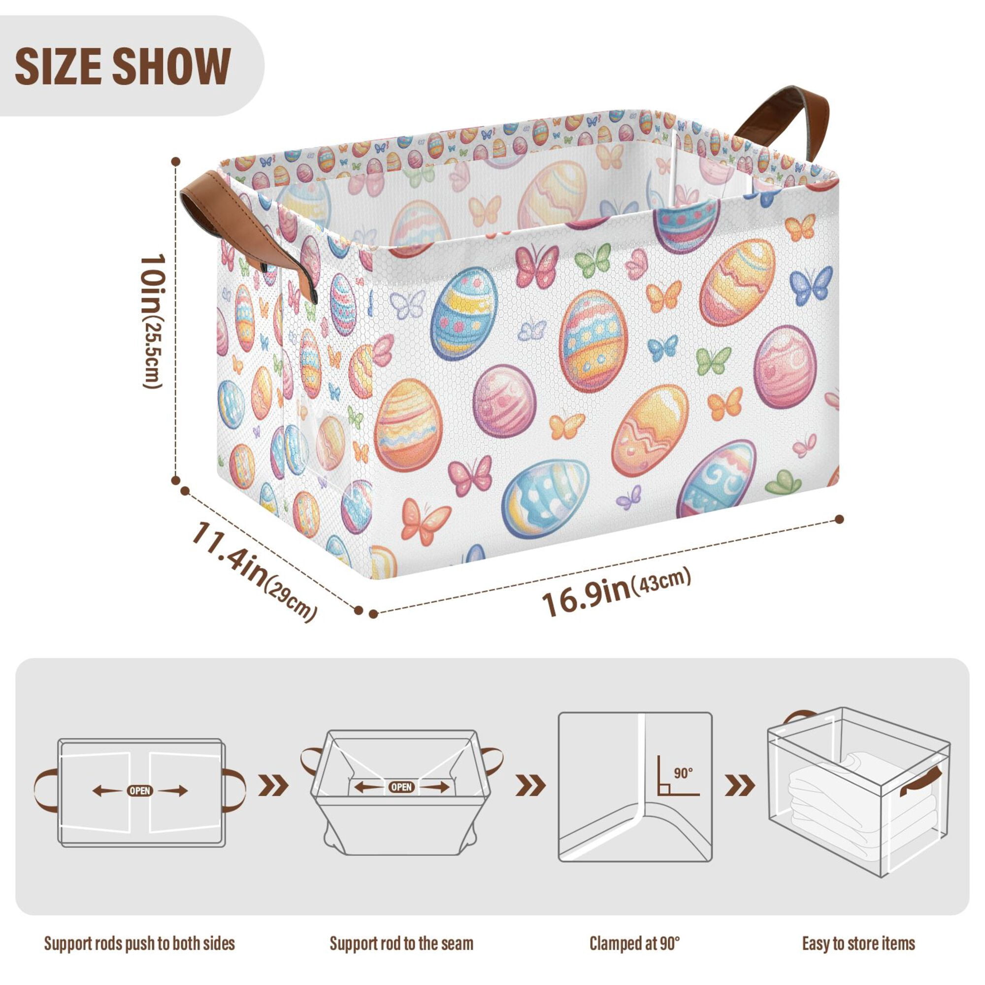 Yayeee Foldable Storage Basket for Shelves Waterproof Cloth Bins with Handles, Pastel Easter Pattern