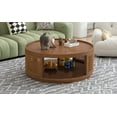 thumbnail image 3 of Euroco 36.8'' Wooden Mid-Century Modern Coffee Table, Round Cane Coffee Table with PE Rattan Side for Living Room, 3 of 9