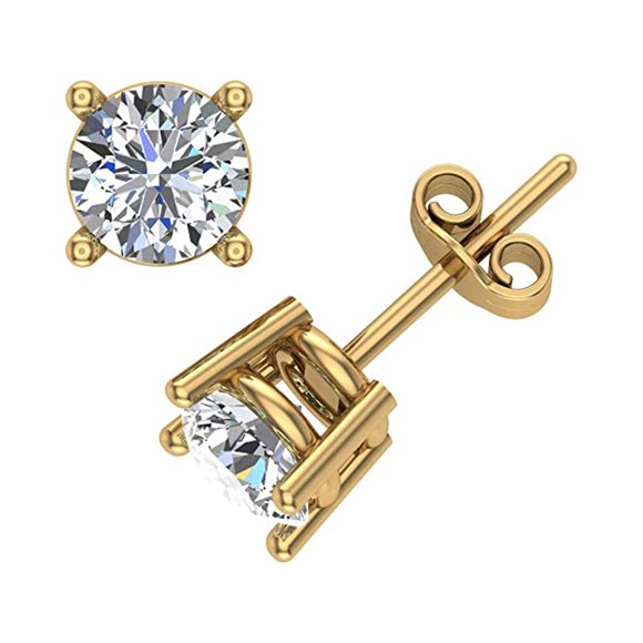 Paris Jewelry 14k Yellow Gold 1/4 Carat 4 Prong Created Solitaire Diamond Stud Earrings