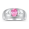thumbnail image 1 of RYLOS Men's Rings Sterling Silver Classic 8X6MM Oval Gemstone &  Diamond Ring Pink Ice October Birthstone Rings For Man Silver Rings Size 11, 1 of 7