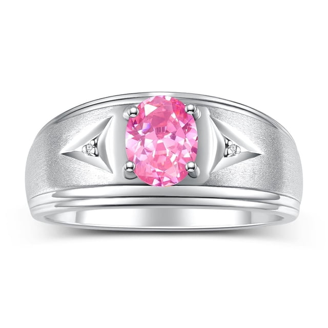 RYLOS Men's Rings Sterling Silver Classic 8X6MM Oval Gemstone & Diamond Ring Pink Ice October Birthstone Rings For Man Silver Rings Size 11