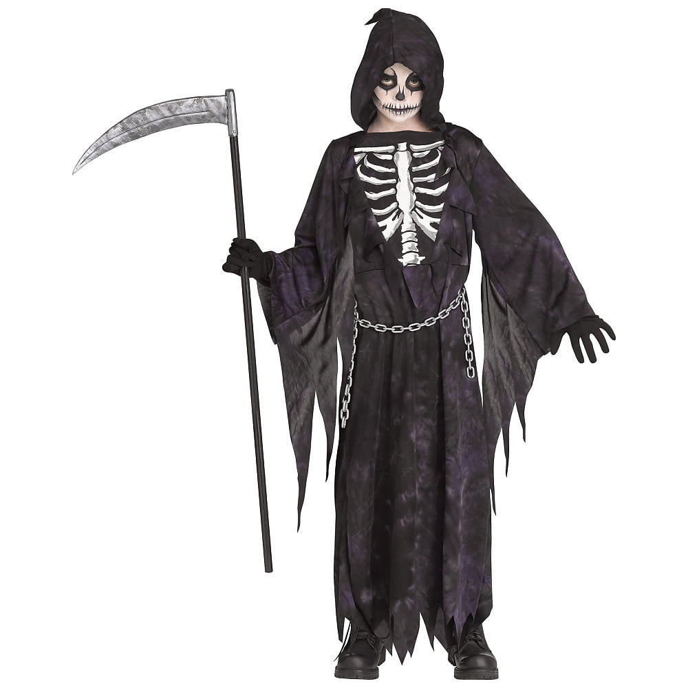 Grim Reaper Boys Black Halloween Horror Kids Fancy Dress Outfit 