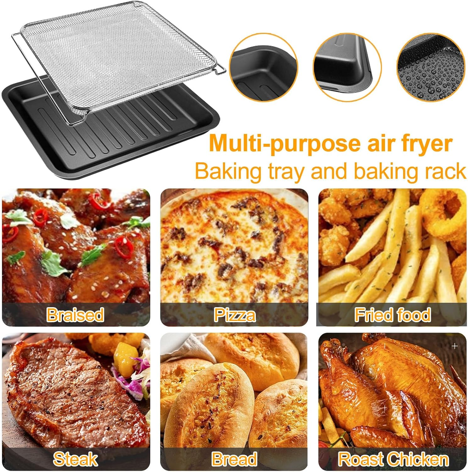 GCQ Air Fryer Toaster Oven Accessories for COSORI 32Qt 13 in 1 CS130-CFH CS130-AO 12 in 1 CO130-AO Air Fryer Toaster Oven, Air Fryer Replacement Parts Basket Rack Grill Pan Plate Tray