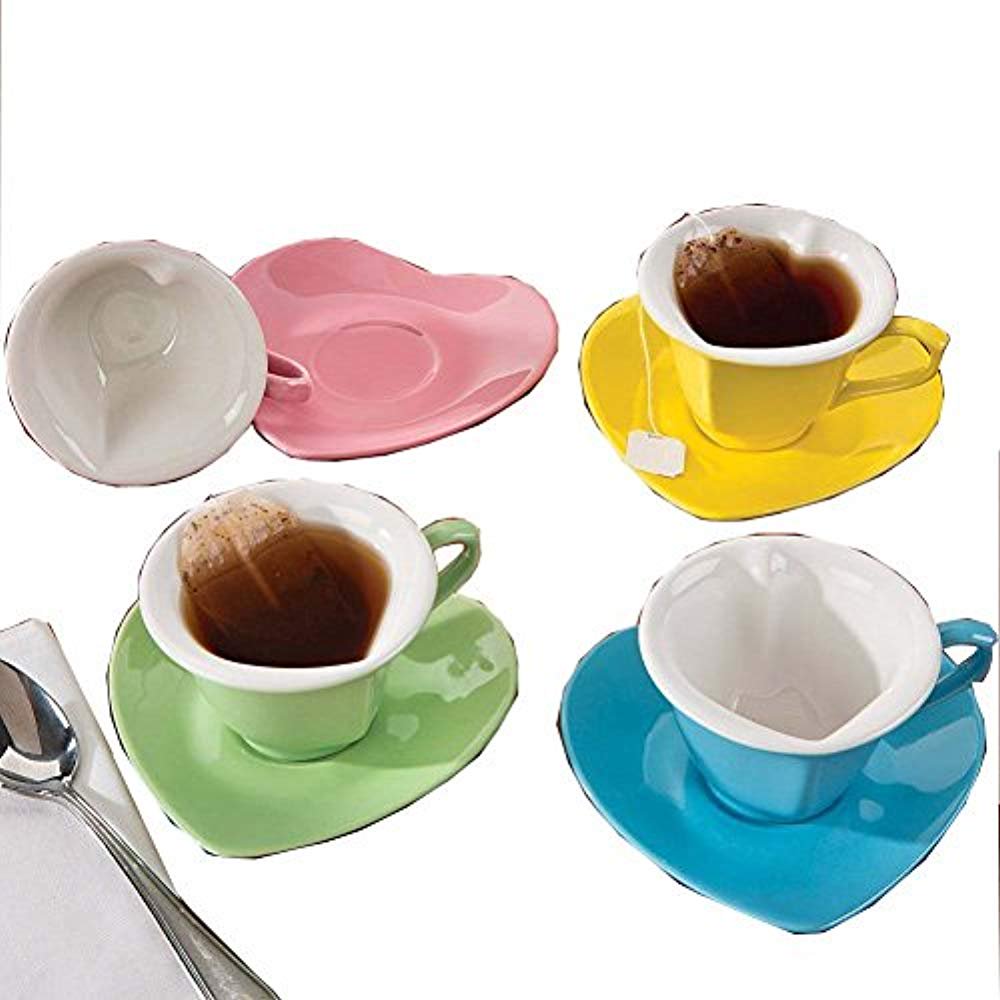 8 PIECE CERAMIC MULTICOLOR HEART CUP AND SAUCER SET
