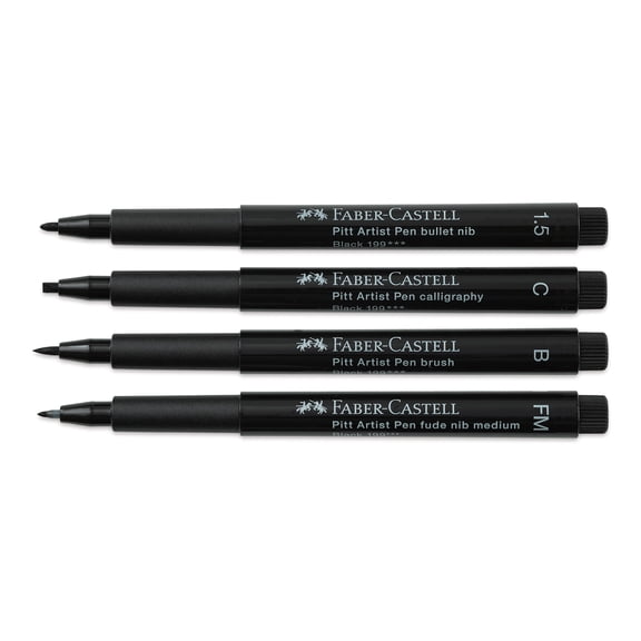 Faber-Castell Pitt Artist Pens- Black, Set of 4, Assorted Nibs, Bold