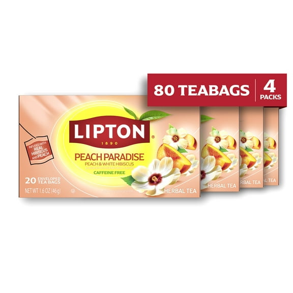 Lipton Peach Paradise Tea Bags, Fruit & Herbal Tea, Caffeine Free, 20 Count, pack of 4