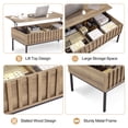 thumbnail image 4 of Luku Wooden Coffee Table, Lift Top Coffee Table with Storage Shelf and Hidden Compartment, Metal Frame Rising Dining Center Tables for Living Room, Teak Effect Finish, 4 of 7