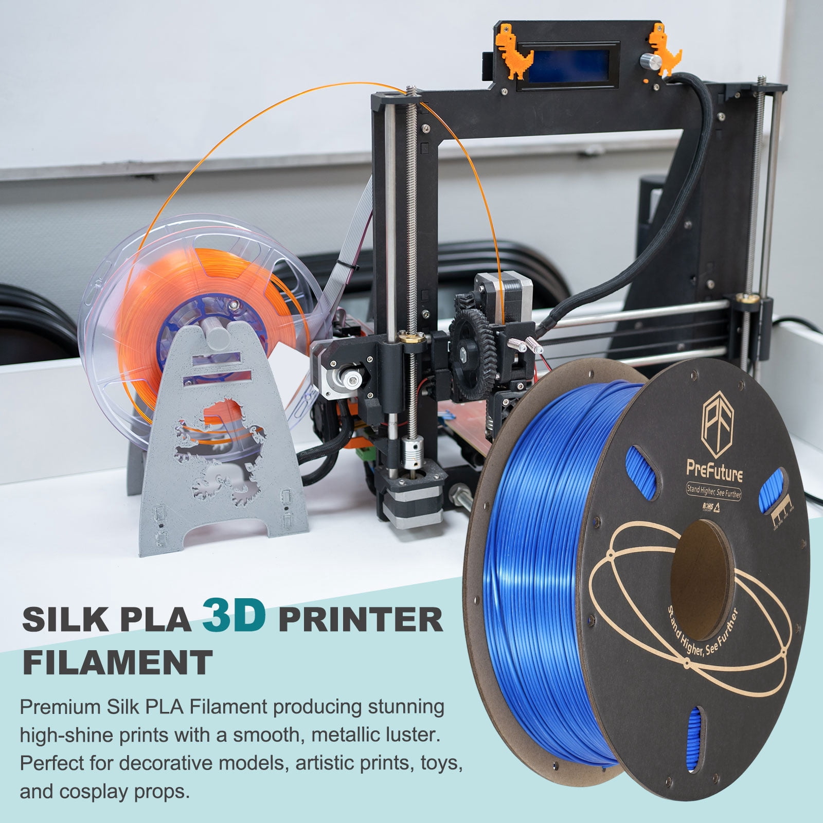 Uxcell Silk PLA Filament 1.75mm 1KG/2.2LB High Shine 3D Printer Filament, Enhanced Toughness, Dimensional Accuracy +/- 0.02mm for 3D Printer, Blue