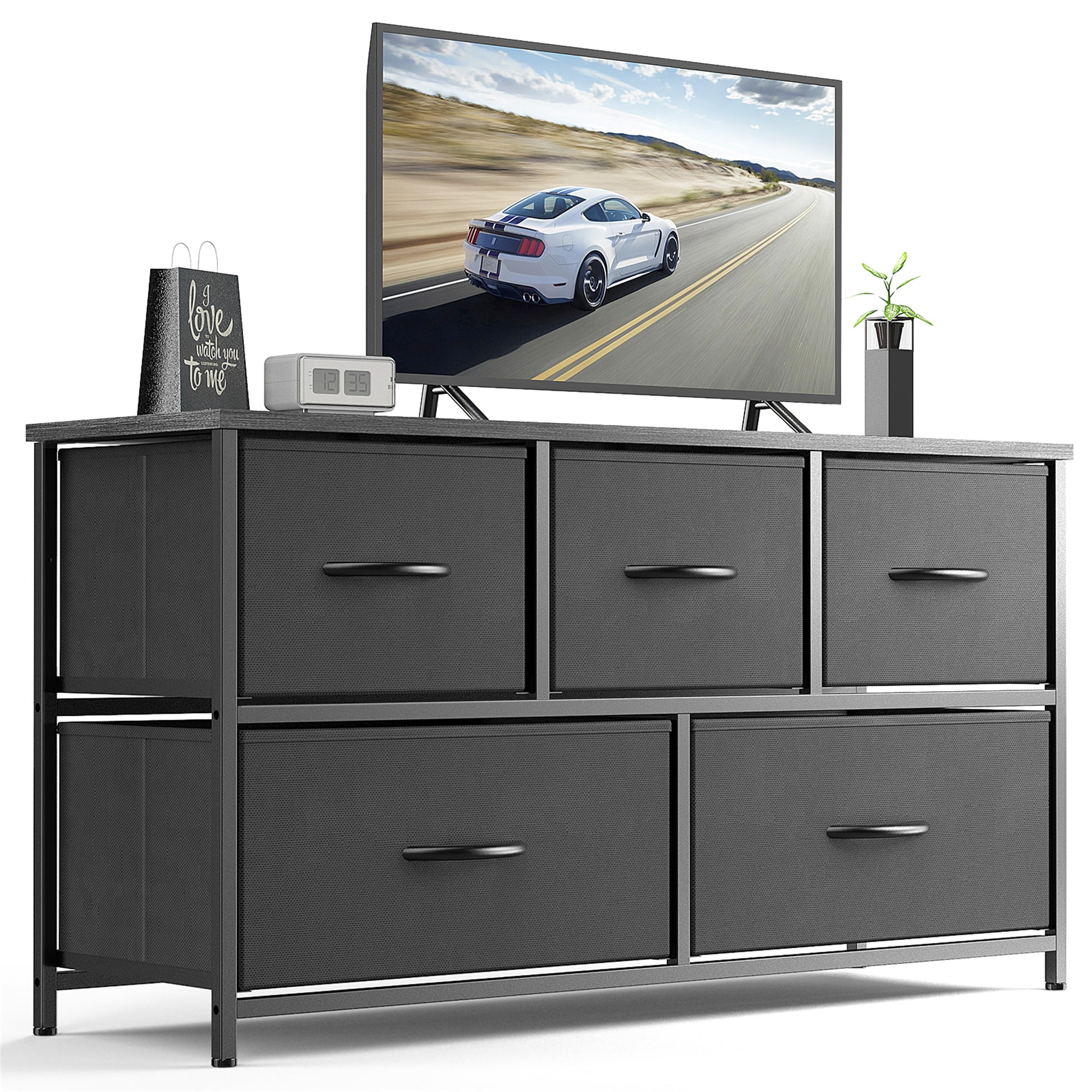 Kadyn Wide Chest of Drawers Dresser for Bedroom with 5 Drawers, Black Kadyn Wide Chest of Drawers Dresser for Bedroom with 5 Drawers, Black