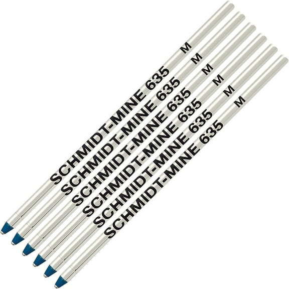 Schmidt 635 D1 Mine Ballpoint Refill - Blue Ink (Medium Tip 0.7mm) - Pack of 6