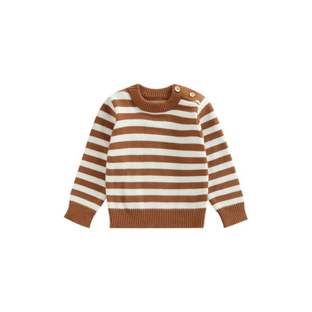 

wybzd Toddler Baby Boys Girls Sweater Long Sleeve Striped Sweatshirt Oversized Knitted Pullover Jumper Tops Brown 6-12 Months