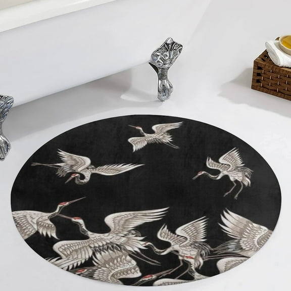 Japanese Cranes Round Carpet Circle Rug Outdoor Patio Area Rug Washable Large Area Rugs Hallway Room Decor Fitness Mats