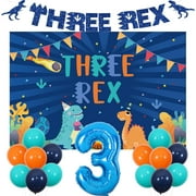 Dinosaur 2nd Birthday Decorations, Dinosaur Two Rex Banner Cake Topper, Number 2 Balloon, Green Jungle 2 Year Old Birthday Party Supplies for Boys