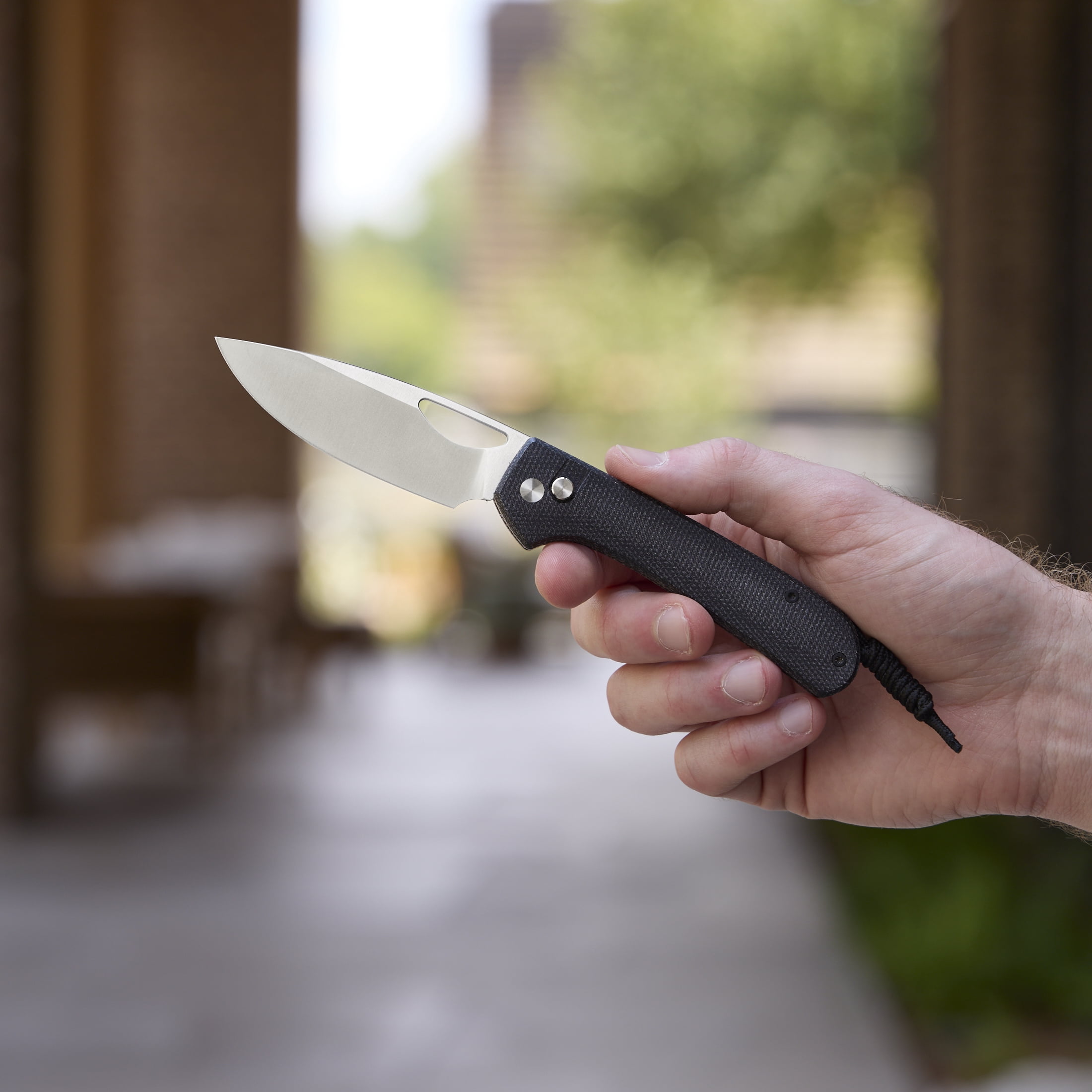 Swiss Tech Losung Premium Folding Knife, 14C28N Steel, Button Lock, Black Micarta