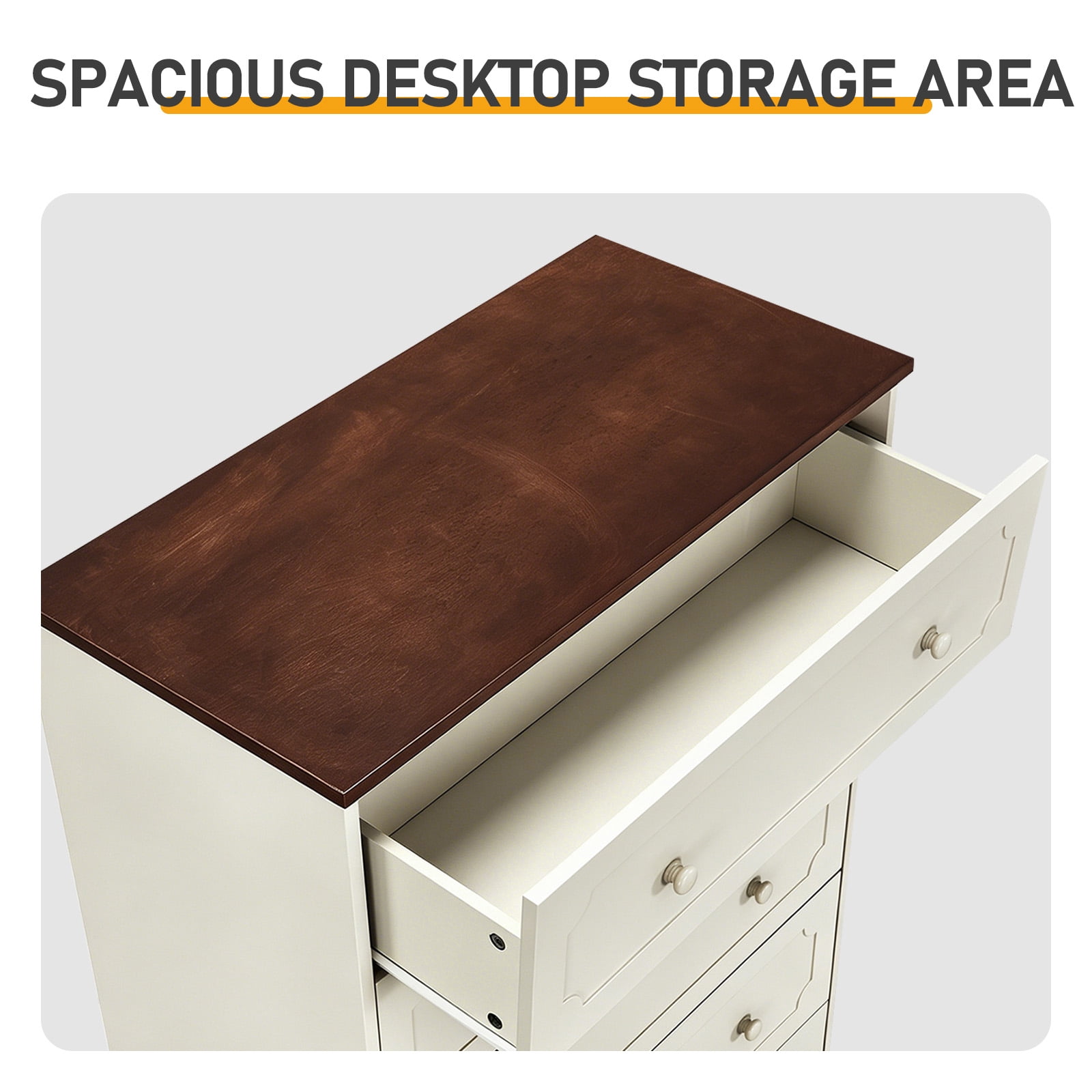 5-Drawer Cabinet with Solid Wood Veneer, Brown, 31.3 x 15.55 x 47.24 in