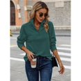thumbnail image 4 of Women's Autumn and Winter Casual Loose Pullover Quarter Zip Design Ribbed Quilted V-Neck Dark Green XXL, 4 of 9