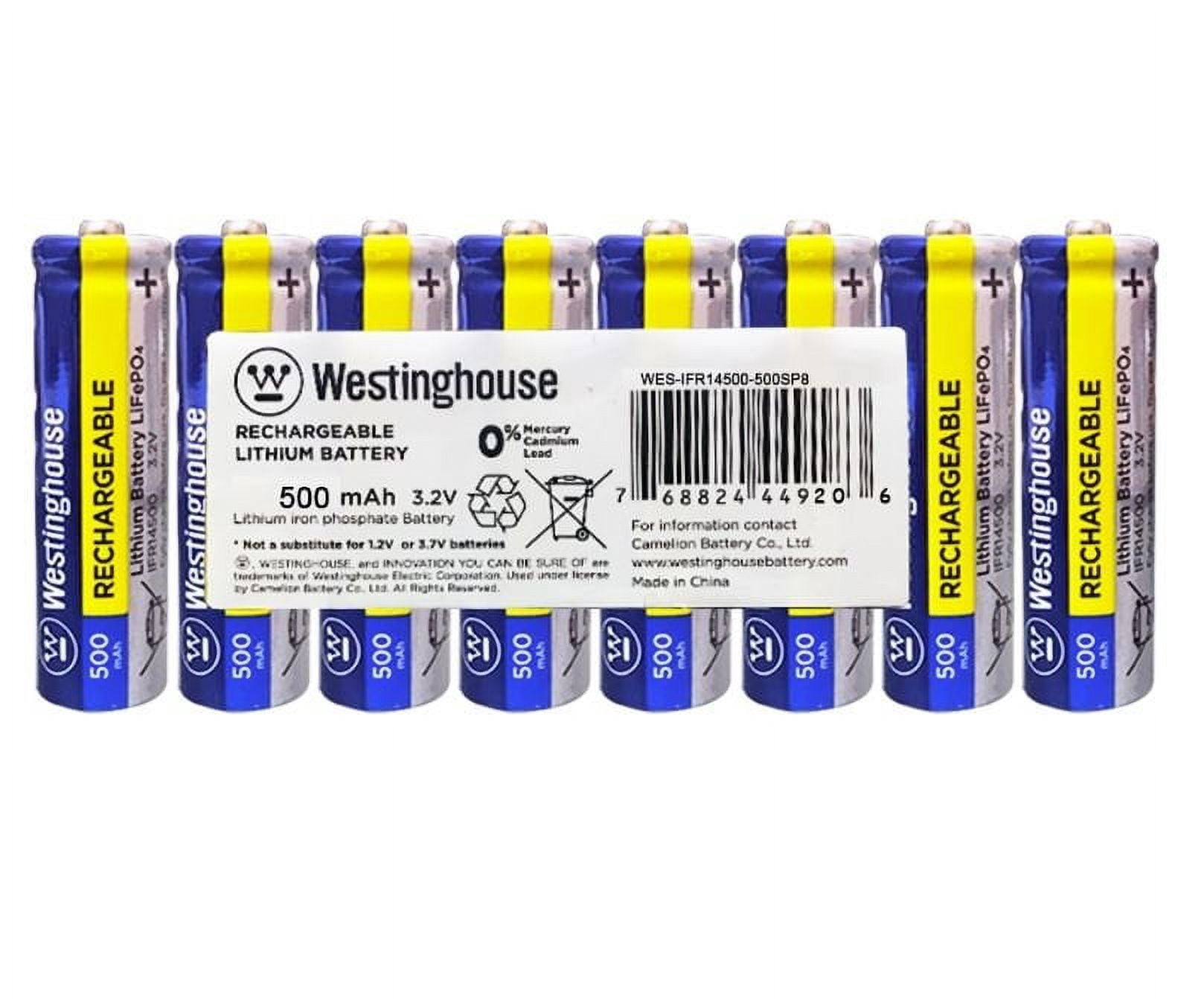 8 Pack Solar Rechargeable Batteries  Life-PO4 14500 3.2v 500mah  Westinghouse