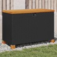 thumbnail image 1 of vidaXL Garden Storage Box Black 80x40x48 cm Poly Rattan Acacia Wood, 1 of 5