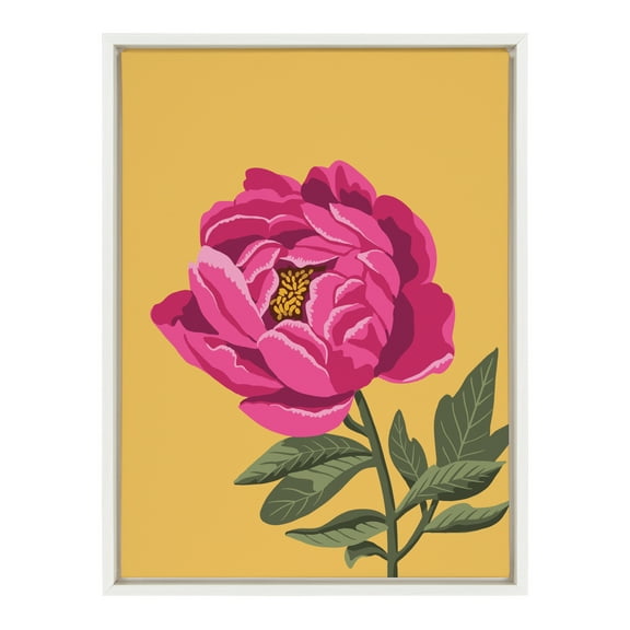 Kate and Laurel Sylvie Bright Peony Framed Canvas Wall Art by Maria Filar, 18x24 White, Natural Floral Art for Wall