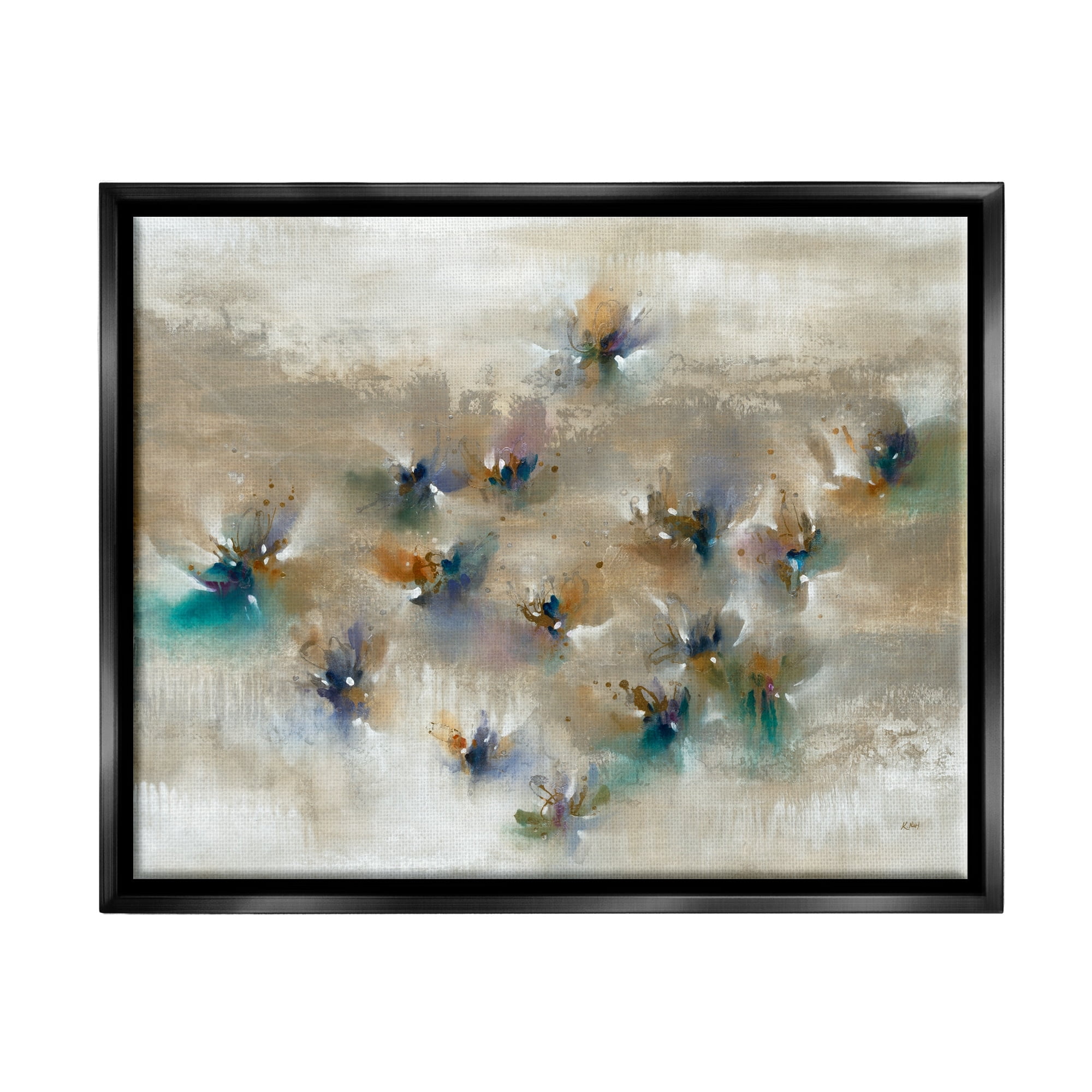 Stupell Industries Earthy Abstract Floral Petals Boho Paint Drip Painting Luster Gray Floating Framed Canvas Print Wall Art, Design by K. Nari