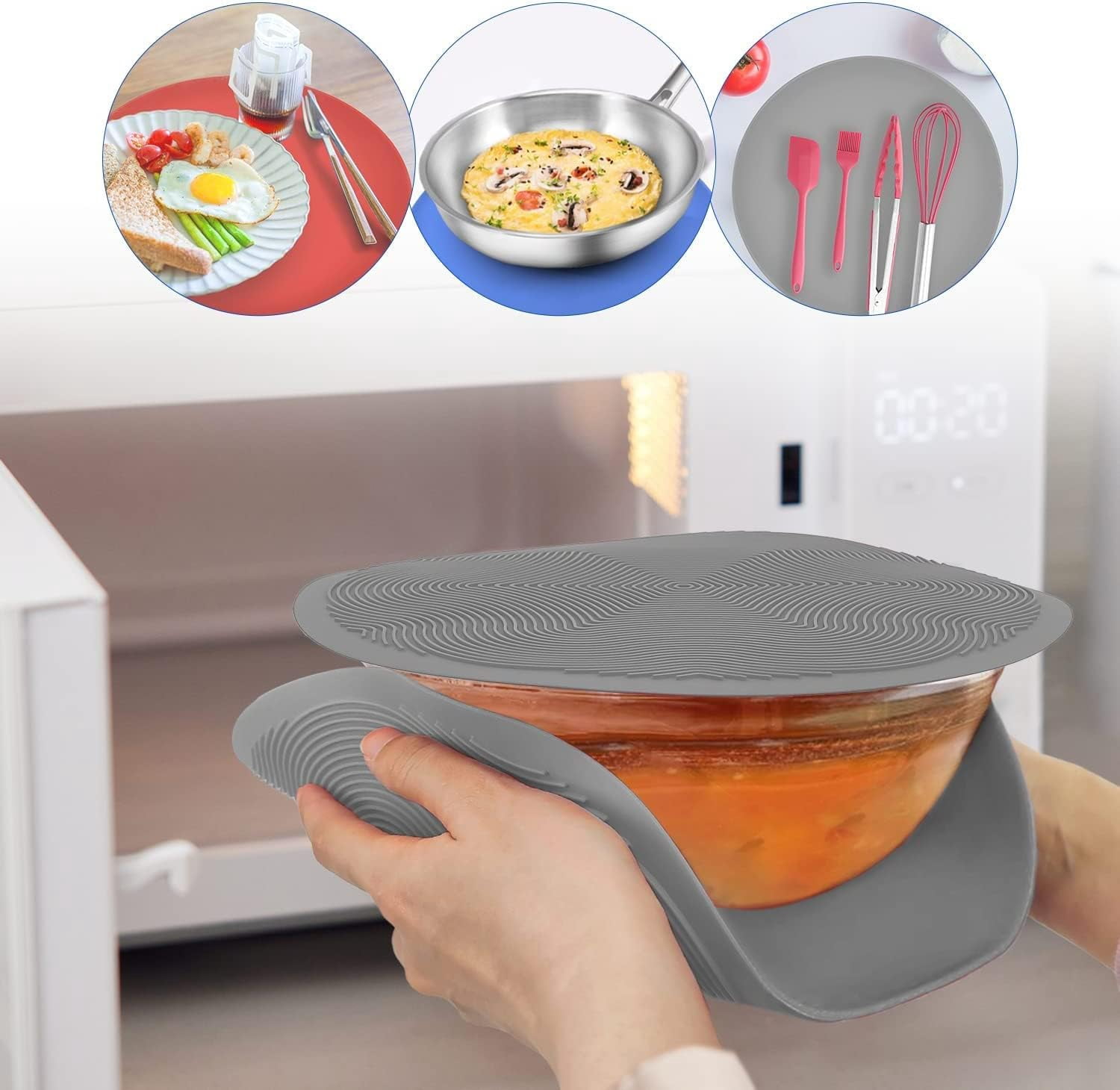 2,12108-inch multi-functional microwave oven mat, heat-resistant mat, pot mat, drying, baking, mat, dish rack, silicone covered mat, suitable for hot pots frying pans, plates dishes kitchen counter,