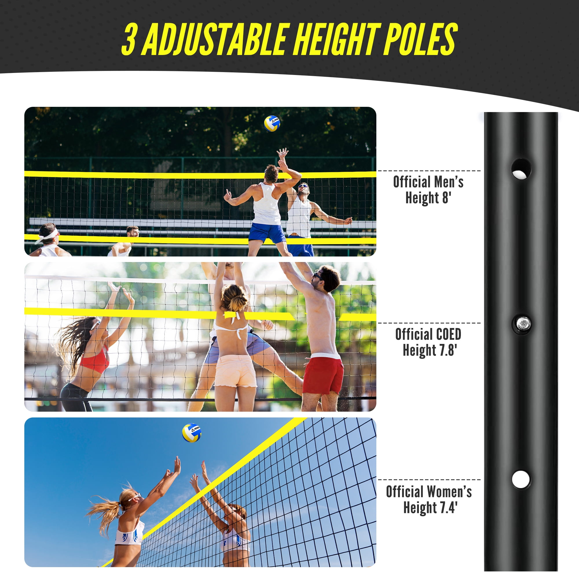 Patiassy 32/26/20FT Adjustable Height & Width Portable Volleyball Net Set with Rust-Resistant Steel Poles, Scoreboard, Ball & Carry Bag for Backyard